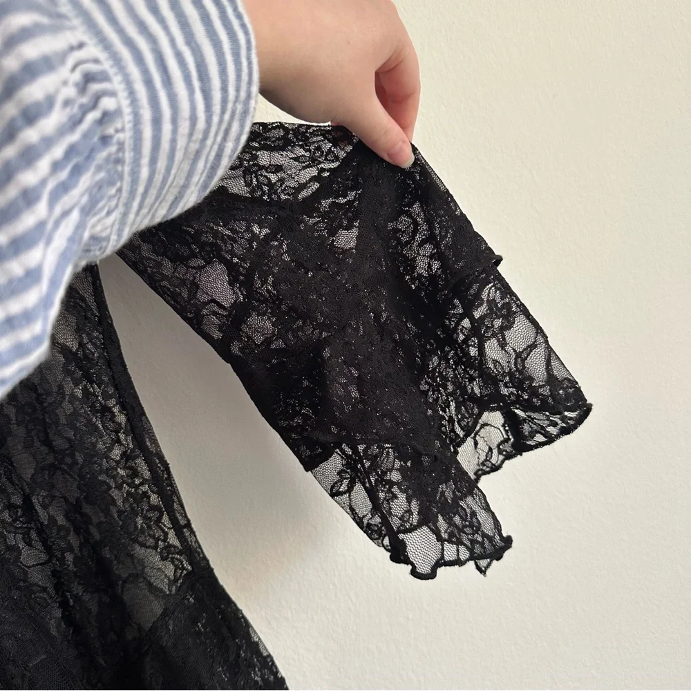 Vintage Ethos Duster Black Lace Floral Whimsigoth Goth Fairy Mesh Flare Sleeve - Picture 3 of 15